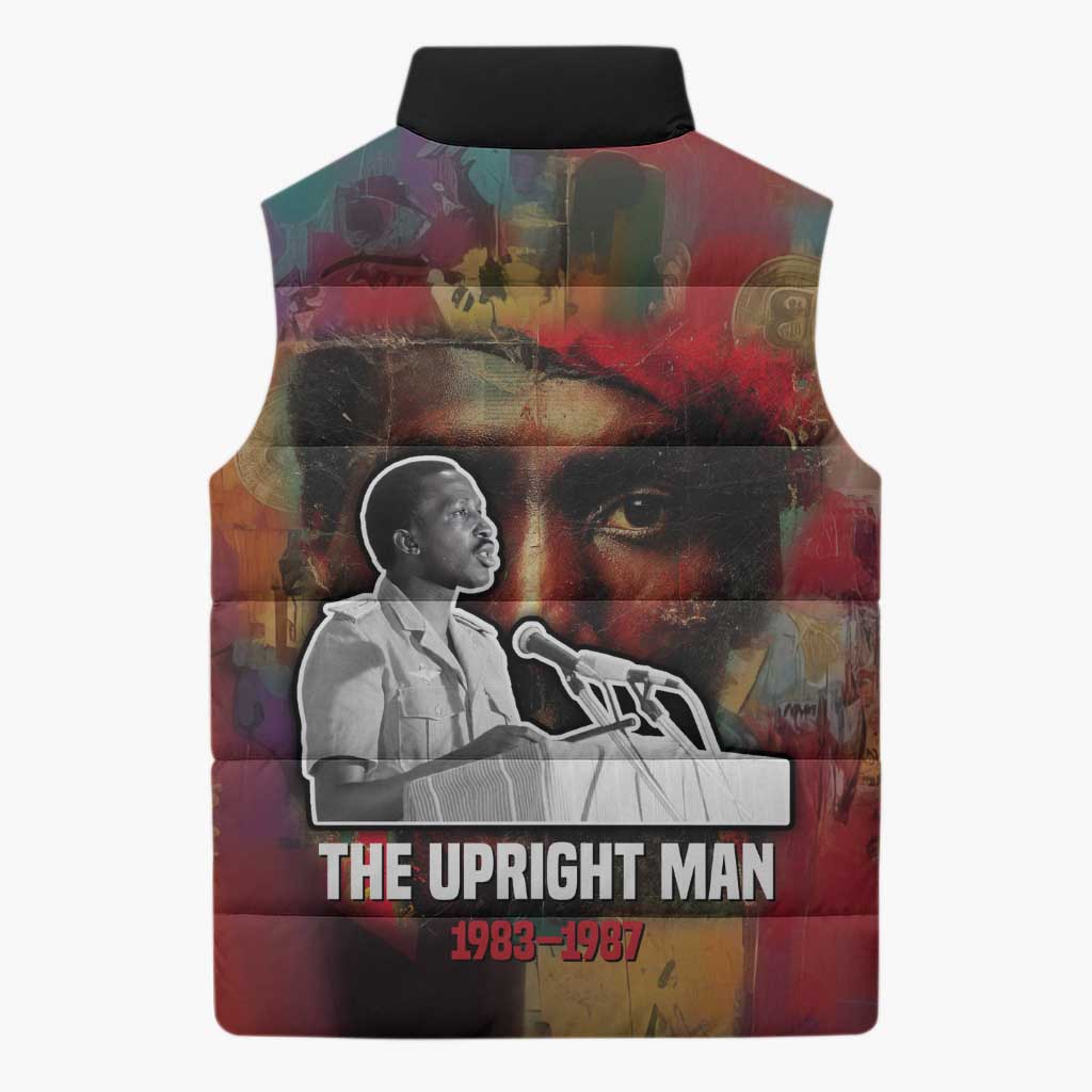 Thomas Sankara Burkina Faso Sleeveless Puffer Jacket with Bold Portrait and The Upright Man Tribute Design - African Pride