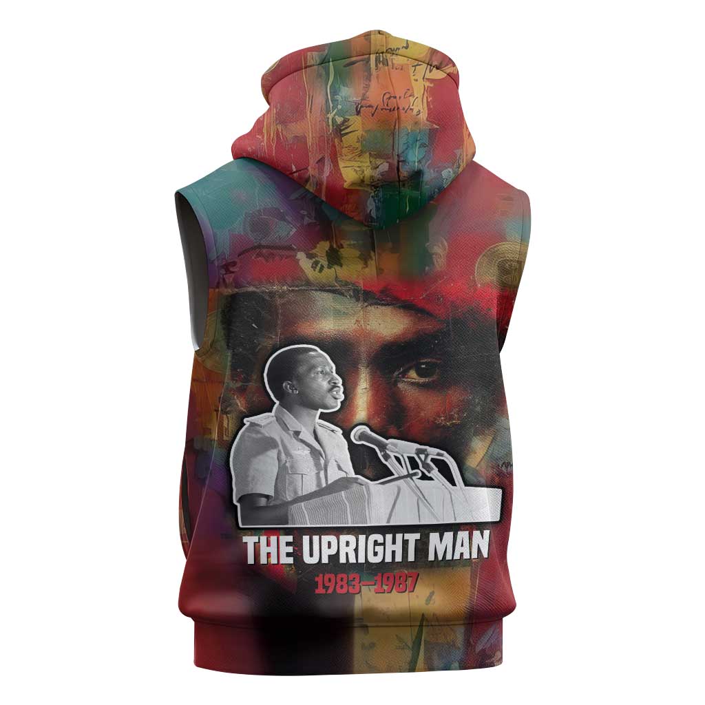 Thomas Sankara Burkina Faso Sleeveless Zip Hoodie with Bold Portrait and The Upright Man Tribute Design - African Pride
