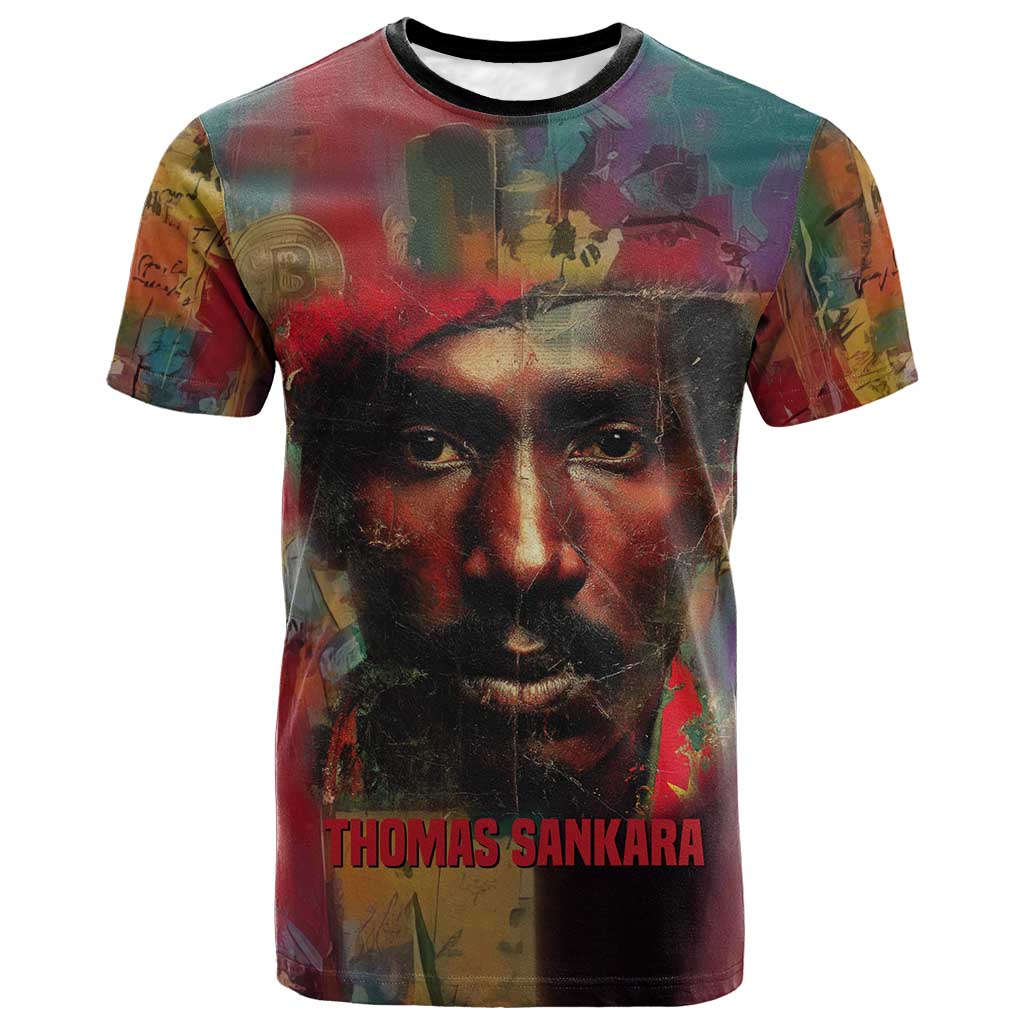 Thomas Sankara Burkina Faso T shirt with Bold Portrait and The Upright Man Tribute Design - African Pride