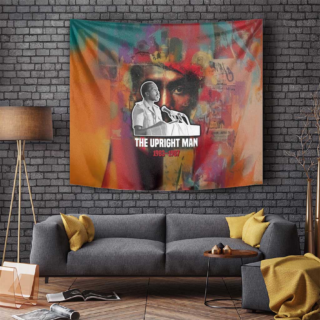 Thomas Sankara Burkina Faso Tapestry with Bold Portrait and The Upright Man Tribute Design - African Pride