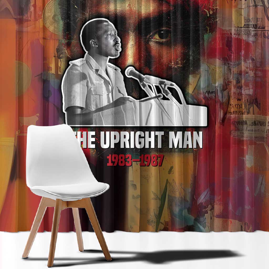 Thomas Sankara Burkina Faso Window Curtain with Bold Portrait and The Upright Man Tribute Design - African Pride