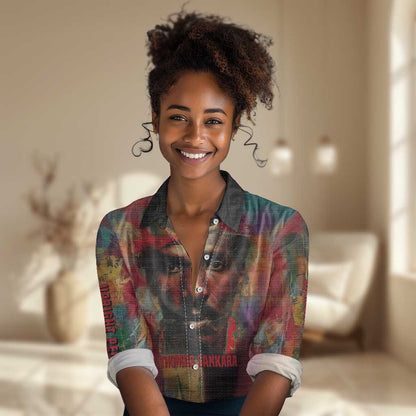 Thomas Sankara Burkina Faso Women Casual Shirt with Bold Portrait and The Upright Man Tribute Design - African Pride
