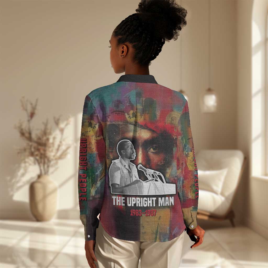 Thomas Sankara Burkina Faso Women Casual Shirt with Bold Portrait and The Upright Man Tribute Design - African Pride