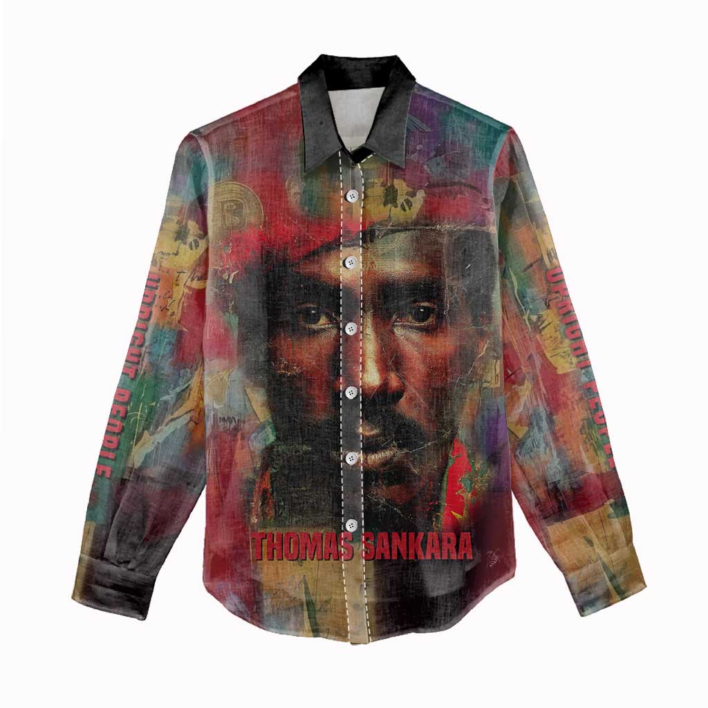 Thomas Sankara Burkina Faso Women Casual Shirt with Bold Portrait and The Upright Man Tribute Design - African Pride