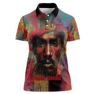 Thomas Sankara Burkina Faso Women Polo Shirt with Bold Portrait and The Upright Man Tribute Design - African Pride