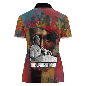 Thomas Sankara Burkina Faso Women Polo Shirt with Bold Portrait and The Upright Man Tribute Design - African Pride