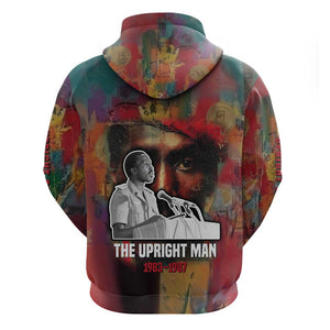 Thomas Sankara Burkina Faso Zip Hoodie with Bold Portrait and The Upright Man Tribute Design - African Pride