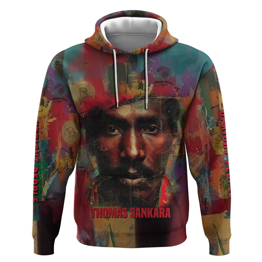 Thomas Sankara Burkina Faso Zip Hoodie with Bold Portrait and The Upright Man Tribute Design - African Pride
