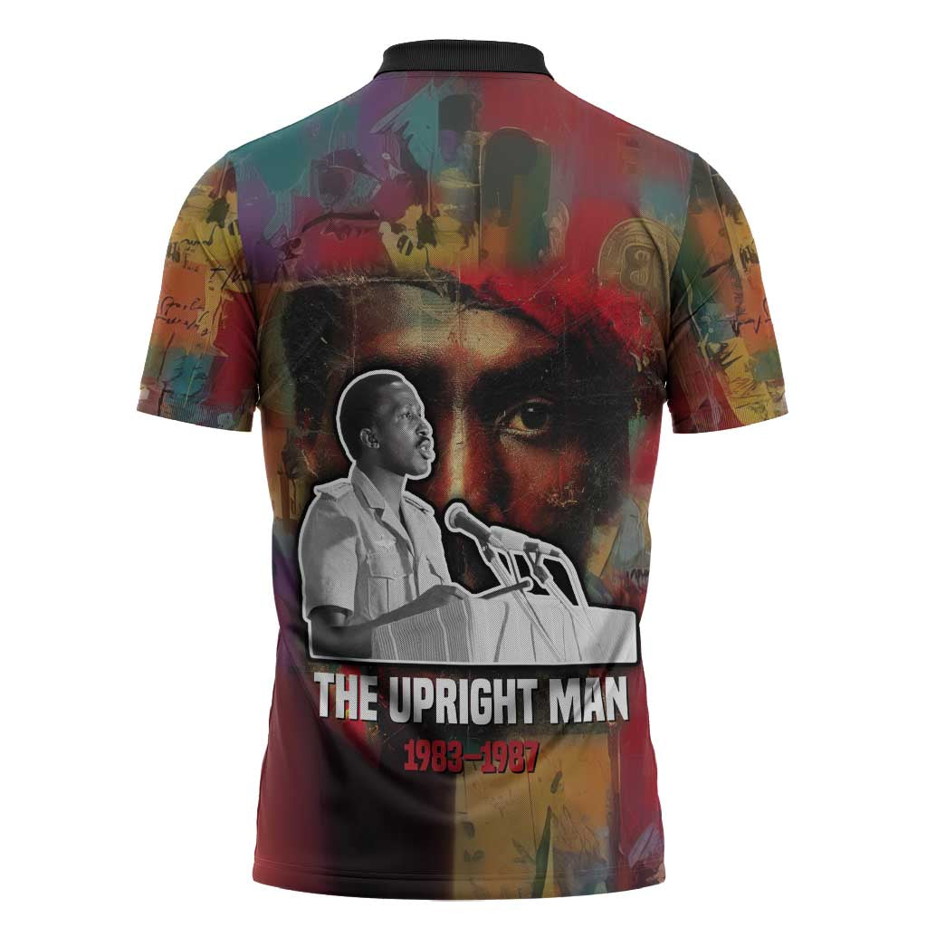 Thomas Sankara Burkina Faso Zipper Polo Shirt with Bold Portrait and The Upright Man Tribute Design - African Pride