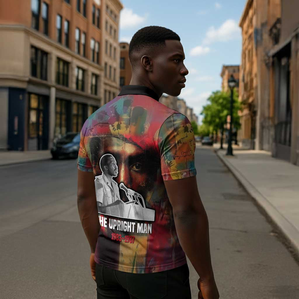 Thomas Sankara Burkina Faso Zipper Polo Shirt with Bold Portrait and The Upright Man Tribute Design - African Pride