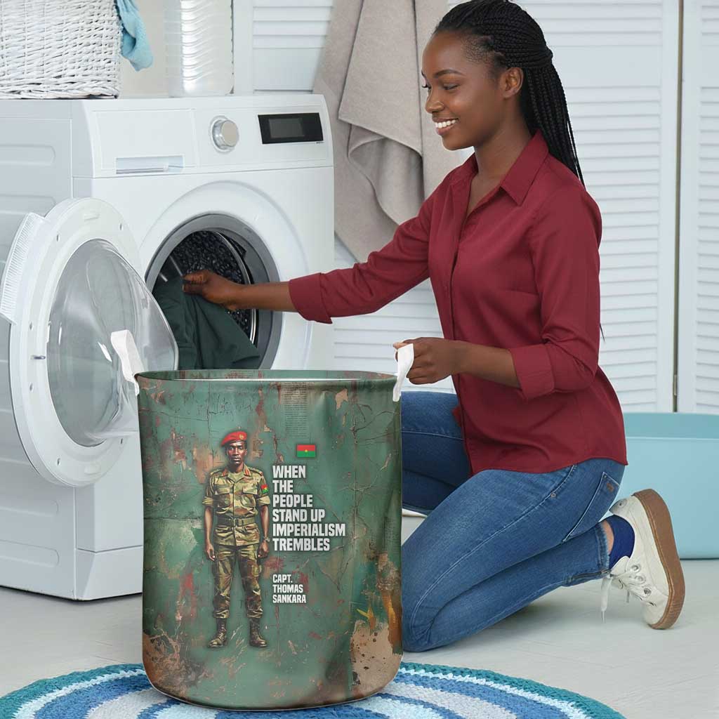 Burkina Faso Thomas Sankara Laundry Basket with Military Stance and Anti-Imperialist Quote Tribute Design - African Pride