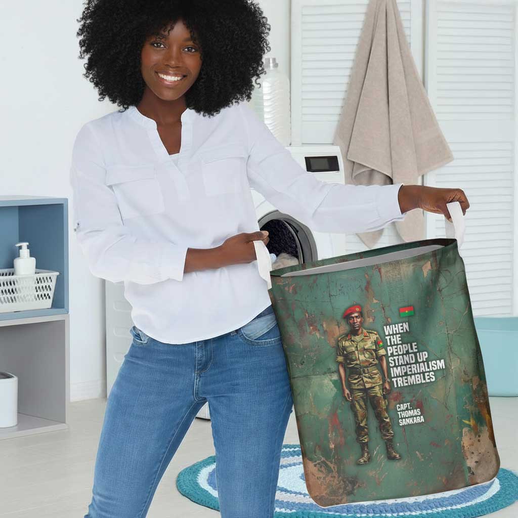 Burkina Faso Thomas Sankara Laundry Basket with Military Stance and Anti-Imperialist Quote Tribute Design - African Pride
