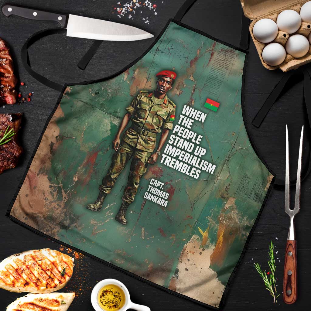 Burkina Faso Thomas Sankara Apron with Military Stance and Anti-Imperialist Quote Tribute Design - African Pride