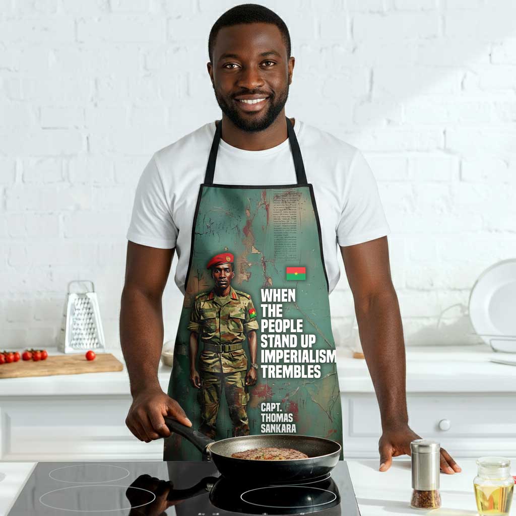 Burkina Faso Thomas Sankara Apron with Military Stance and Anti-Imperialist Quote Tribute Design - African Pride