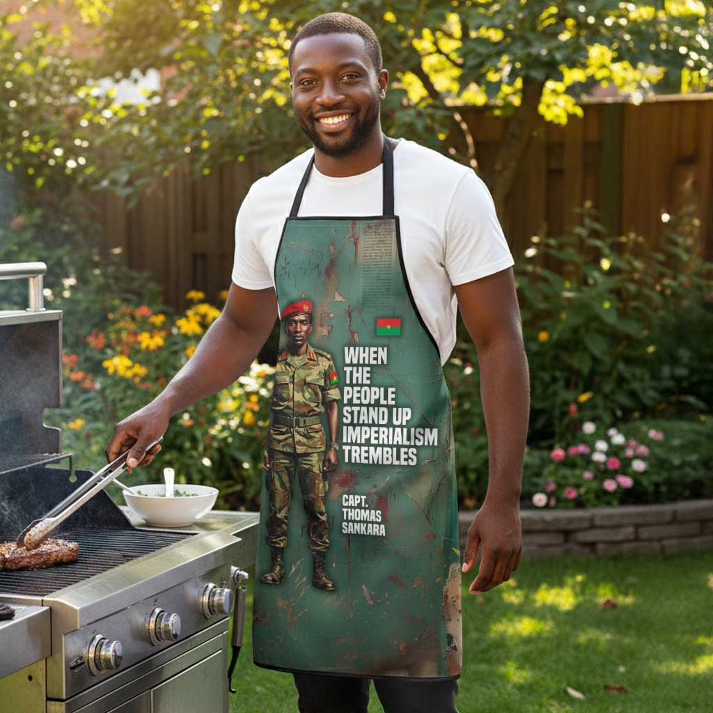 Burkina Faso Thomas Sankara Apron with Military Stance and Anti-Imperialist Quote Tribute Design - African Pride
