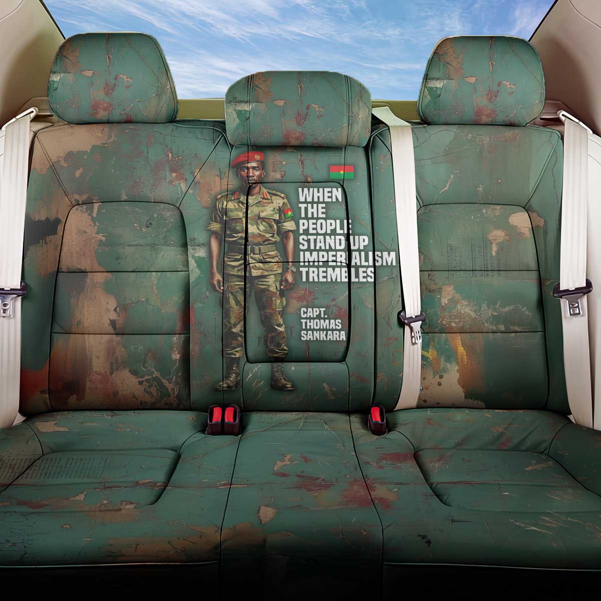 Burkina Faso Thomas Sankara Back Car Seat Cover with Military Stance and Anti-Imperialist Quote Tribute Design - African Pride