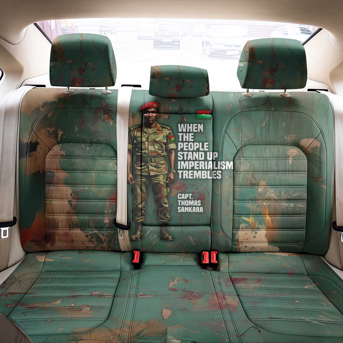 Burkina Faso Thomas Sankara Back Car Seat Cover with Military Stance and Anti-Imperialist Quote Tribute Design - African Pride