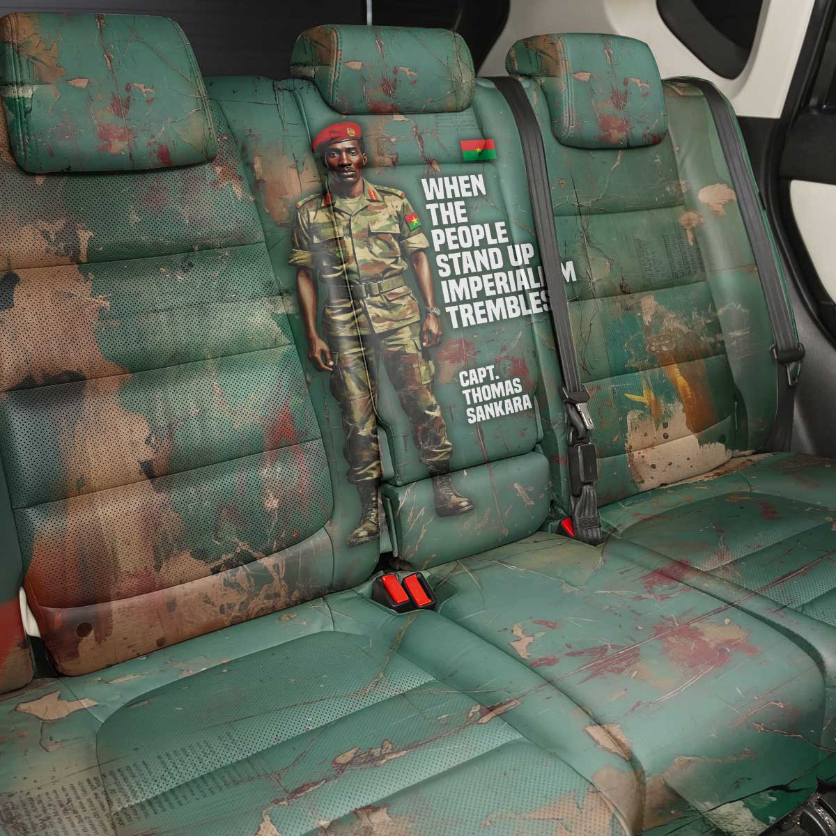 Burkina Faso Thomas Sankara Back Car Seat Cover with Military Stance and Anti-Imperialist Quote Tribute Design - African Pride