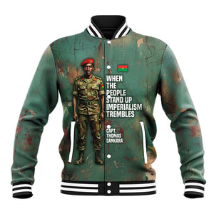 Burkina Faso Thomas Sankara Baseball Jacket with Military Stance and Anti-Imperialist Quote Tribute Design - African Pride