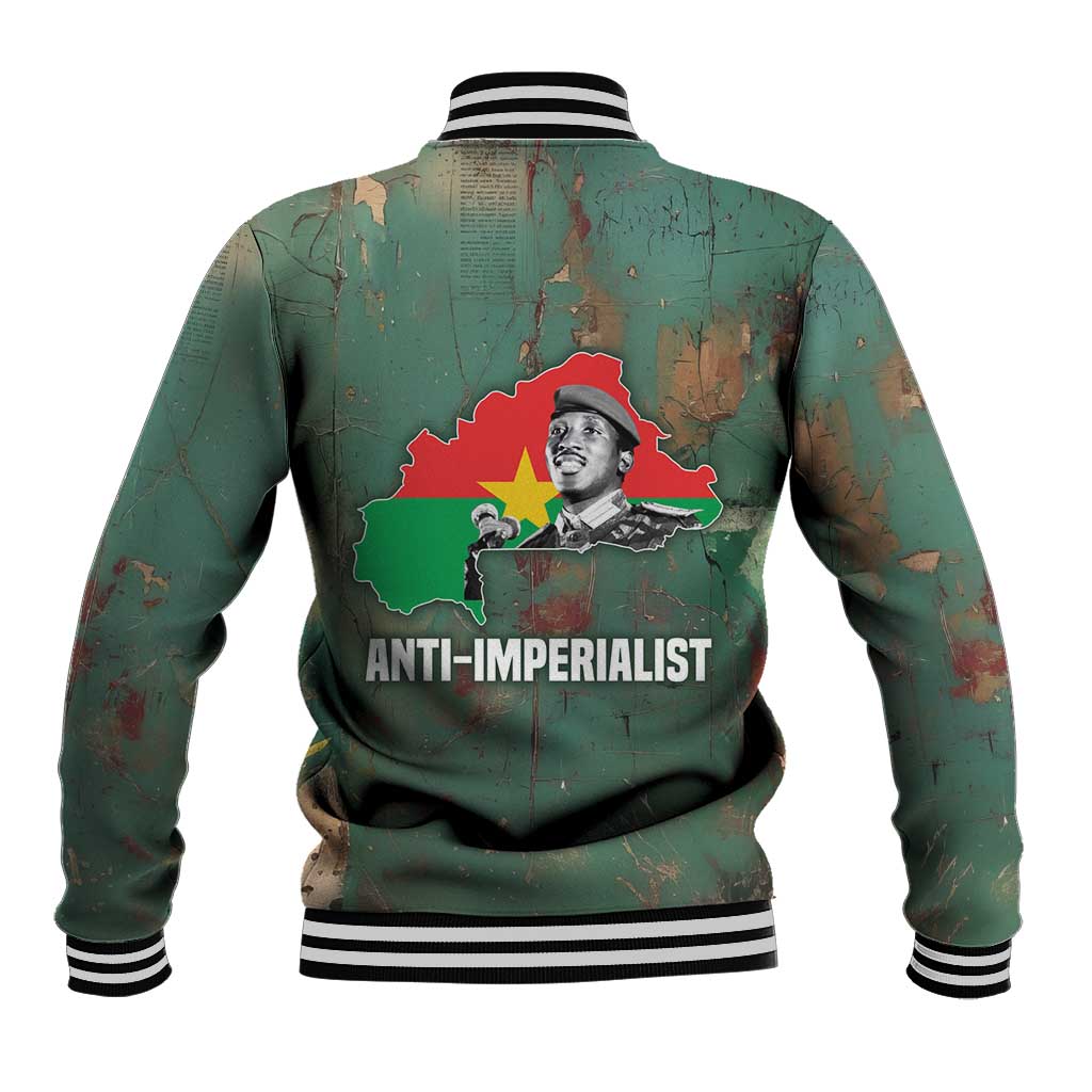 Burkina Faso Thomas Sankara Baseball Jacket with Military Stance and Anti-Imperialist Quote Tribute Design - African Pride