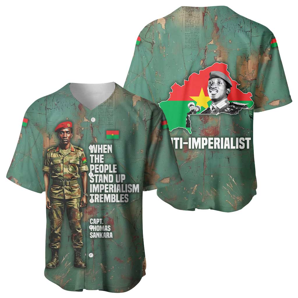 Burkina Faso Thomas Sankara Baseball Jersey with Military Stance and Anti-Imperialist Quote Tribute Design - African Pride
