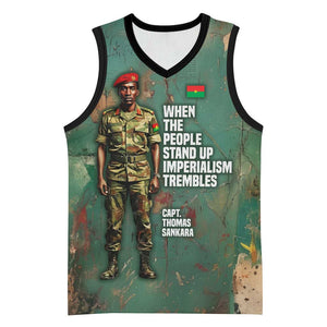 Burkina Faso Thomas Sankara Basketball Jersey with Military Stance and Anti-Imperialist Quote Tribute Design - African Pride