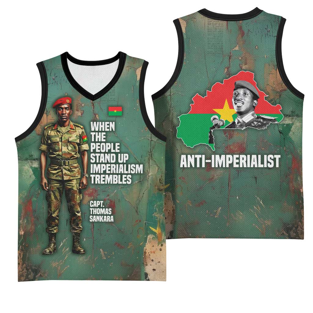 Burkina Faso Thomas Sankara Basketball Jersey with Military Stance and Anti-Imperialist Quote Tribute Design - African Pride
