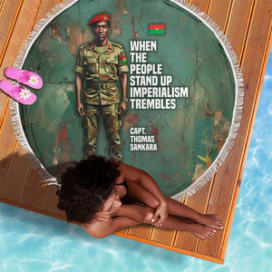 Burkina Faso Thomas Sankara Beach Blanket with Military Stance and Anti-Imperialist Quote Tribute Design - African Pride