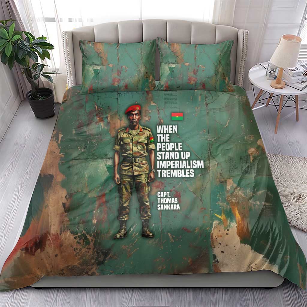Burkina Faso Thomas Sankara Bedding Set with Military Stance and Anti-Imperialist Quote Tribute Design - African Pride