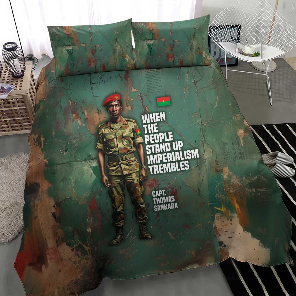 Burkina Faso Thomas Sankara Bedding Set with Military Stance and Anti-Imperialist Quote Tribute Design - African Pride