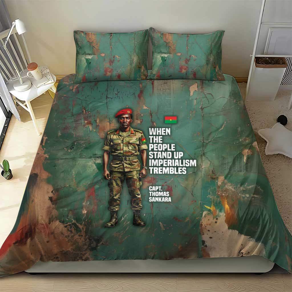 Burkina Faso Thomas Sankara Bedding Set with Military Stance and Anti-Imperialist Quote Tribute Design - African Pride