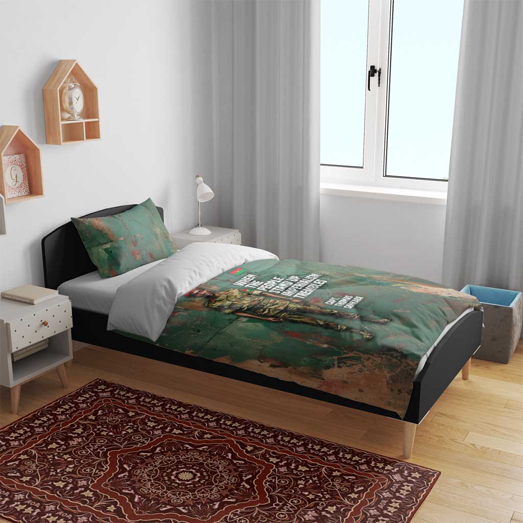 Burkina Faso Thomas Sankara Bedding Set with Military Stance and Anti-Imperialist Quote Tribute Design - African Pride