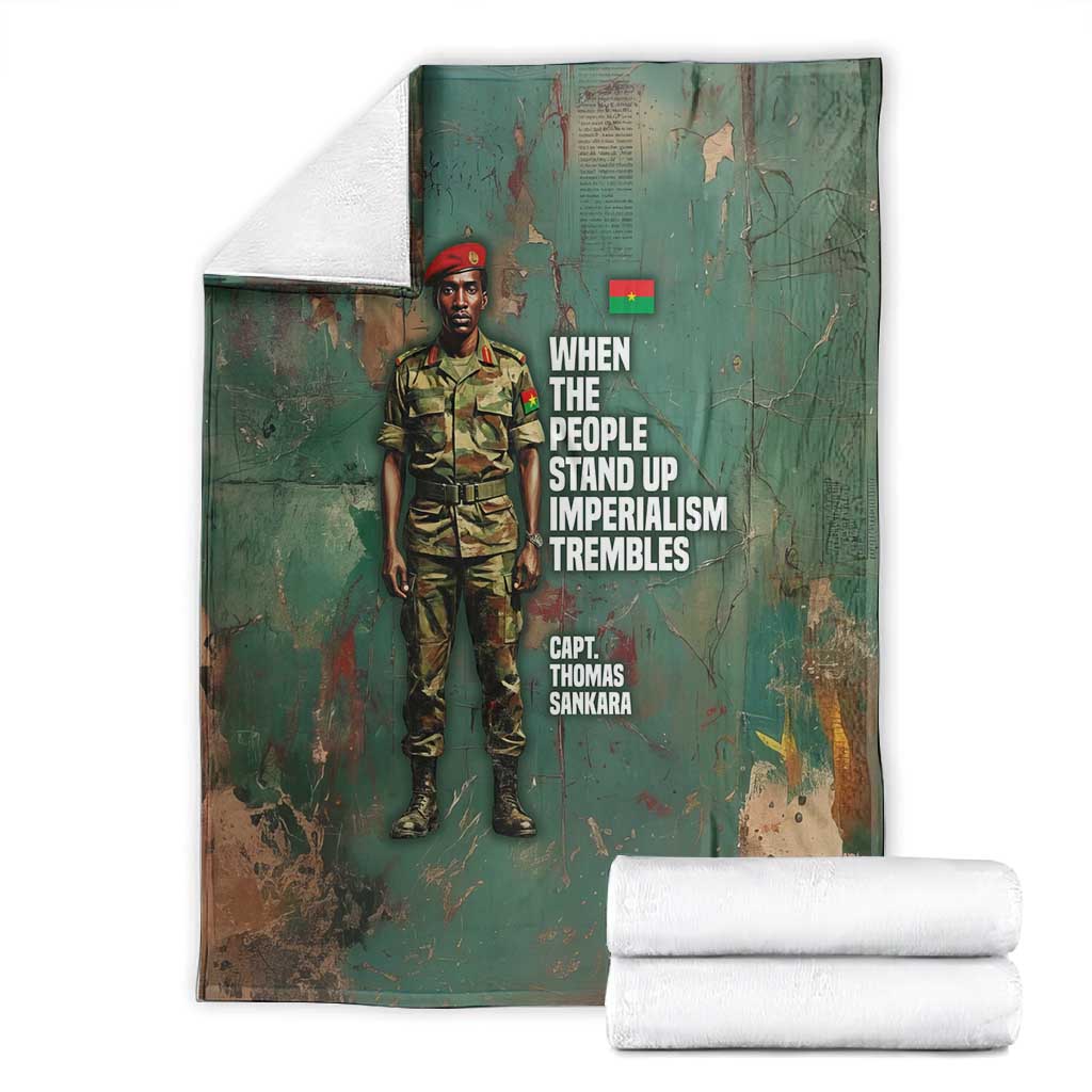 Burkina Faso Thomas Sankara Blanket with Military Stance and Anti-Imperialist Quote Tribute Design - African Pride