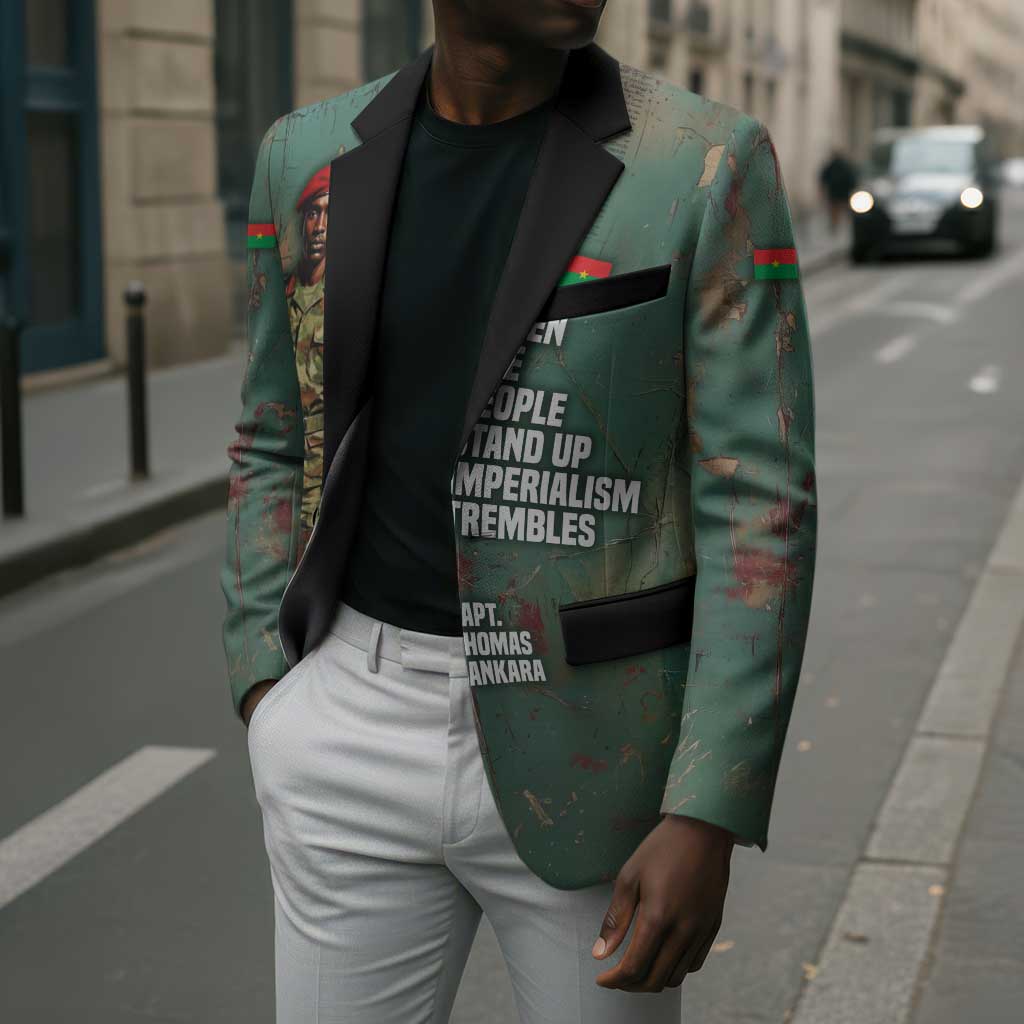Burkina Faso Thomas Sankara Blazer with Military Stance and Anti-Imperialist Quote Tribute Design - African Pride