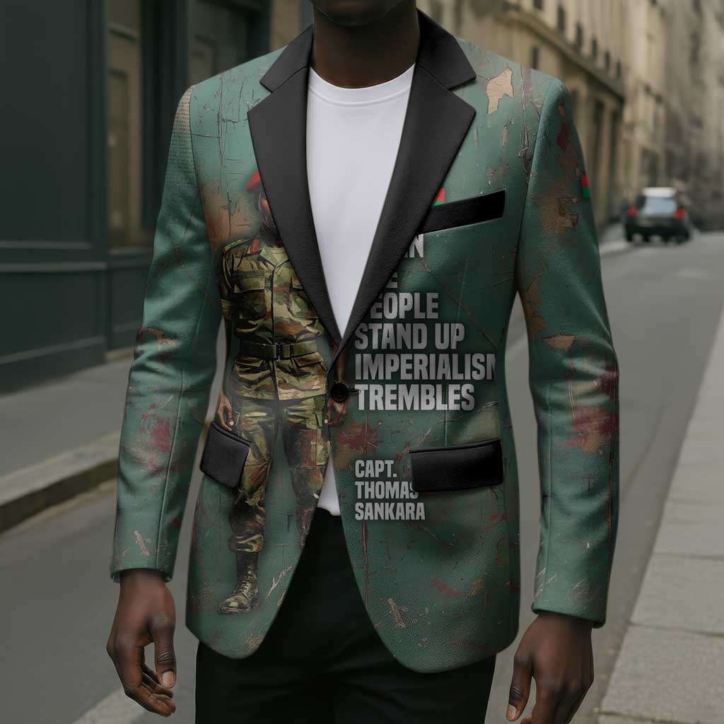 Burkina Faso Thomas Sankara Blazer with Military Stance and Anti-Imperialist Quote Tribute Design - African Pride