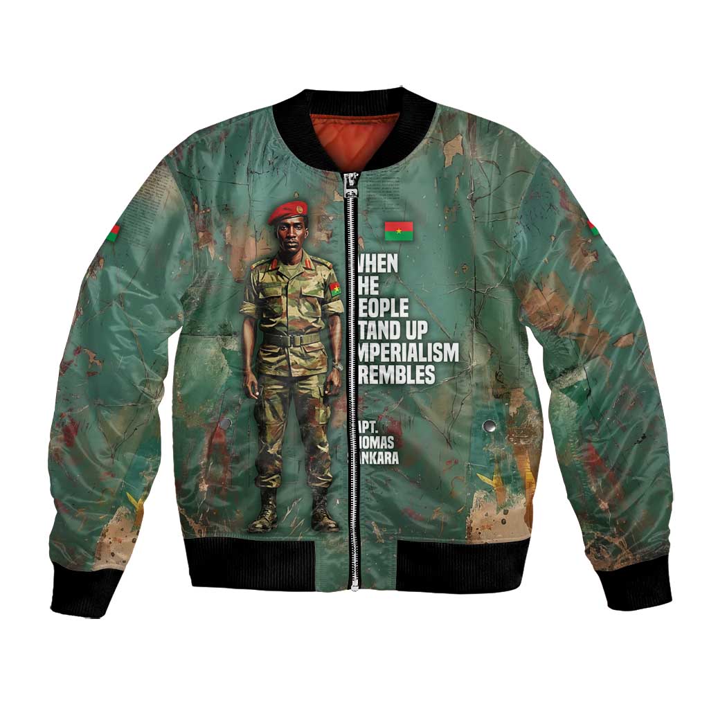Burkina Faso Thomas Sankara Bomber Jacket with Military Stance and Anti-Imperialist Quote Tribute Design - African Pride