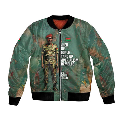Burkina Faso Thomas Sankara Bomber Jacket with Military Stance and Anti-Imperialist Quote Tribute Design - African Pride