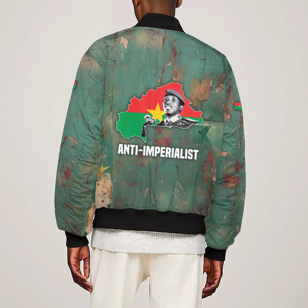 Burkina Faso Thomas Sankara Bomber Jacket with Military Stance and Anti-Imperialist Quote Tribute Design - African Pride