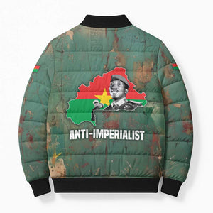 Burkina Faso Thomas Sankara Bomber Puffer Jacket with Military Stance and Anti-Imperialist Quote Tribute Design - African Pride