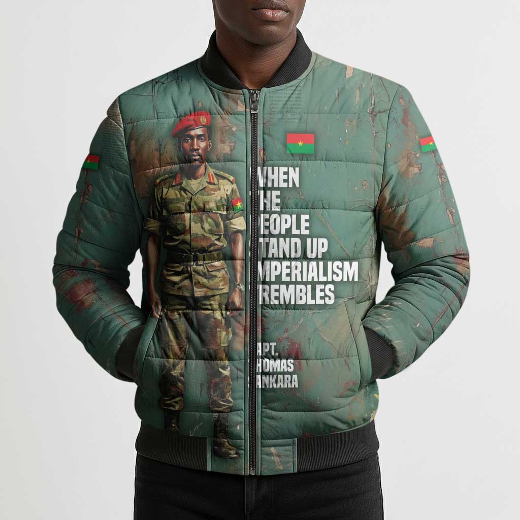 Burkina Faso Thomas Sankara Bomber Puffer Jacket with Military Stance and Anti-Imperialist Quote Tribute Design - African Pride