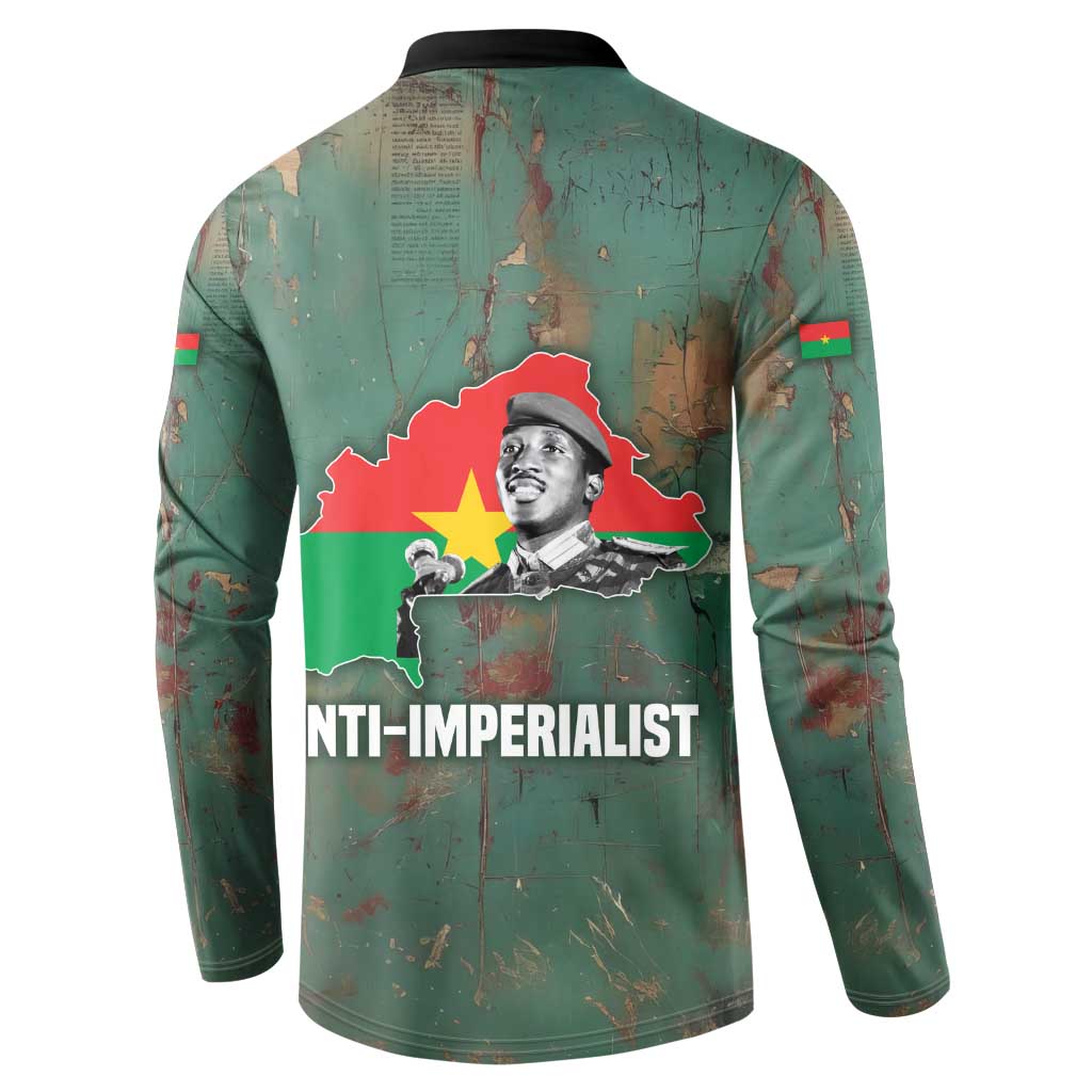 Burkina Faso Thomas Sankara Button Sweatshirt with Military Stance and Anti-Imperialist Quote Tribute Design