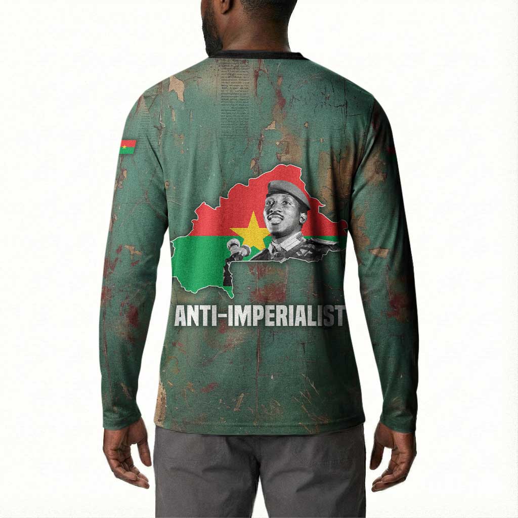 Burkina Faso Thomas Sankara Button Sweatshirt with Military Stance and Anti-Imperialist Quote Tribute Design