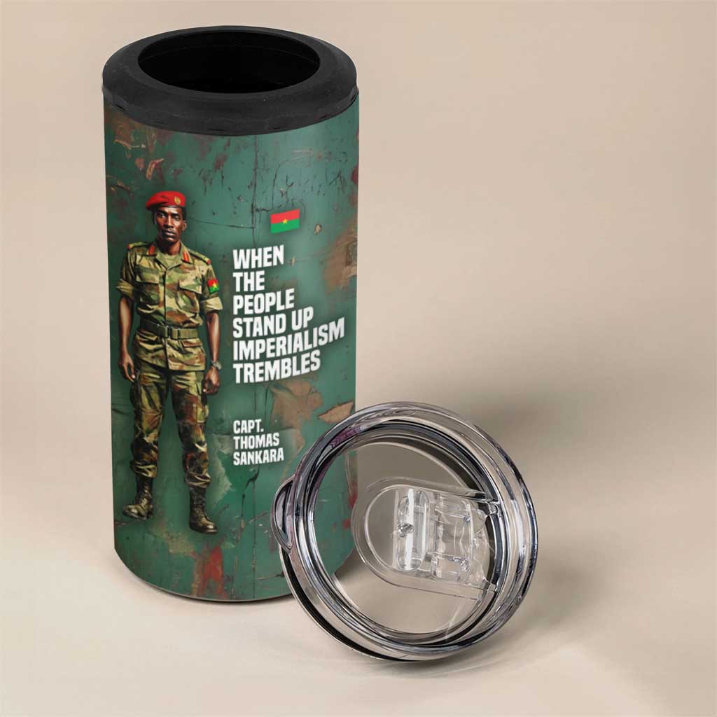 Burkina Faso Thomas Sankara 4 in 1 Can Cooler Tumbler with Military Stance and Anti-Imperialist Quote Tribute Design - African Pride