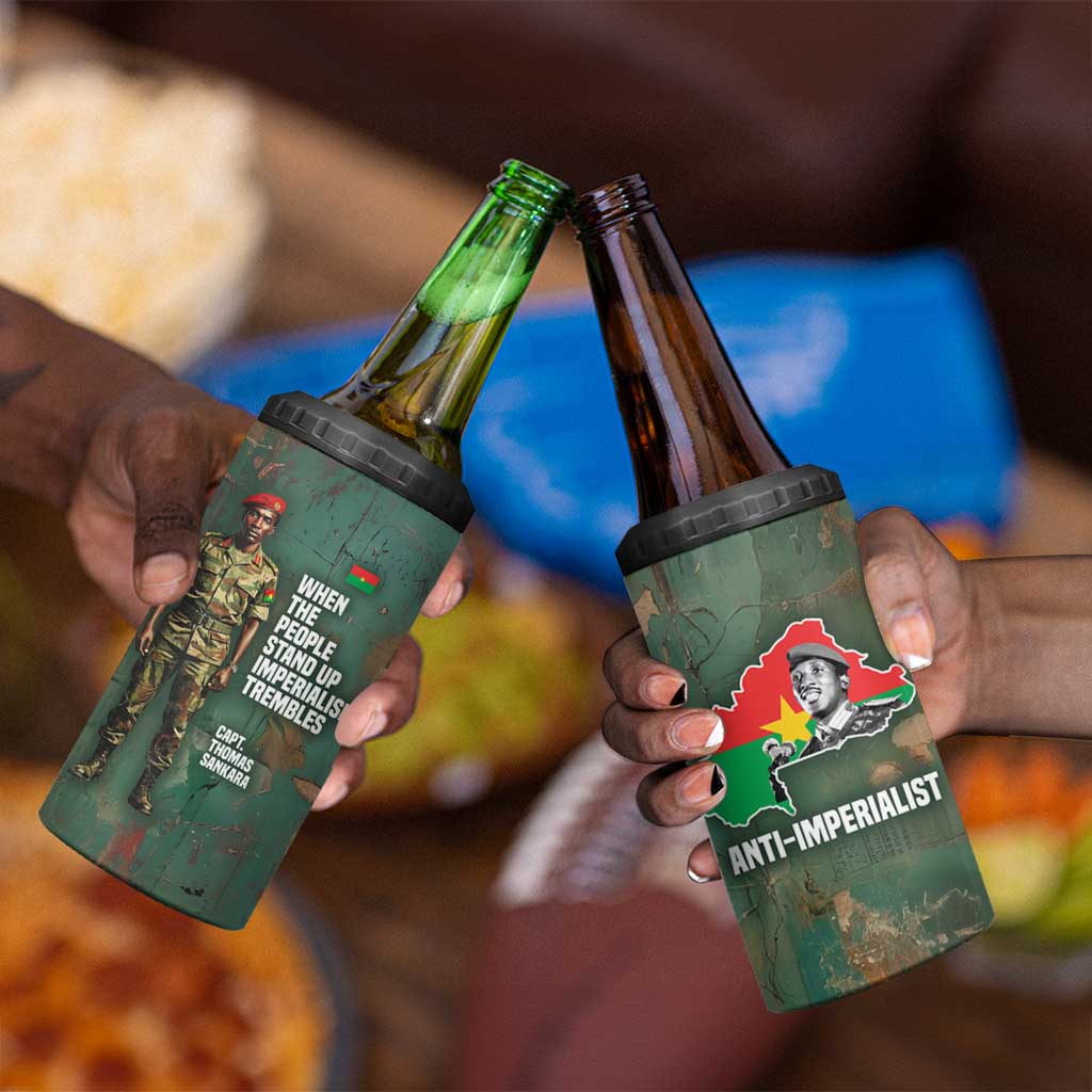 Burkina Faso Thomas Sankara 4 in 1 Can Cooler Tumbler with Military Stance and Anti-Imperialist Quote Tribute Design - African Pride