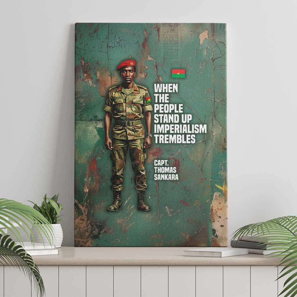 Burkina Faso Thomas Sankara Canvas Wall Art with Military Stance and Anti-Imperialist Quote Tribute Design - African Pride