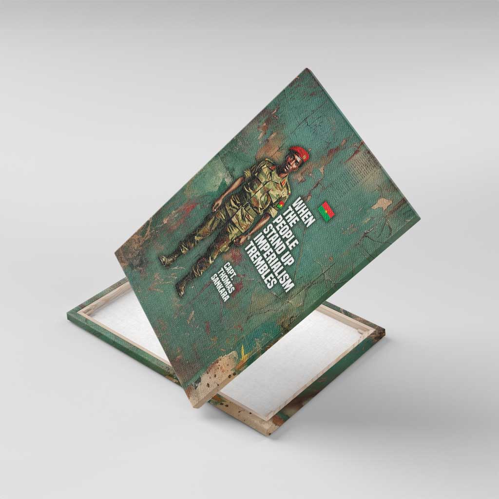 Burkina Faso Thomas Sankara Canvas Wall Art with Military Stance and Anti-Imperialist Quote Tribute Design - African Pride