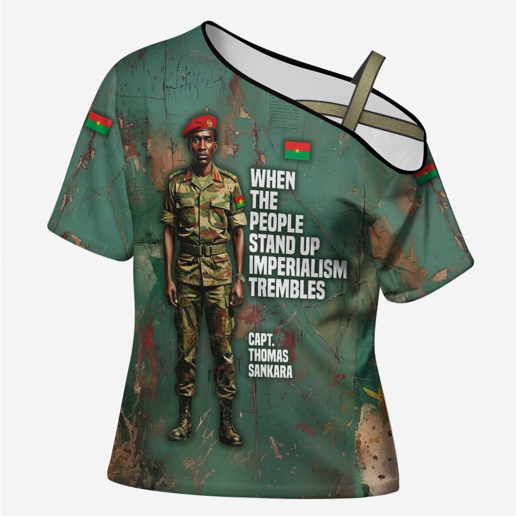 Burkina Faso Thomas Sankara Cross Shoulder Shirt with Military Stance and Anti-Imperialist Quote Tribute Design - African Pride