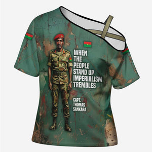 Burkina Faso Thomas Sankara Cross Shoulder Shirt with Military Stance and Anti-Imperialist Quote Tribute Design - African Pride