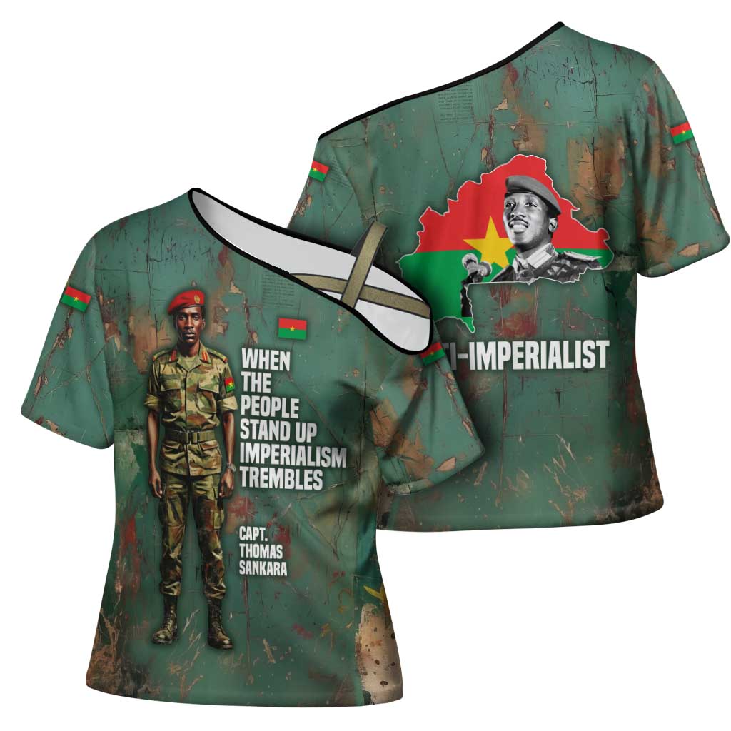 Burkina Faso Thomas Sankara Cross Shoulder Shirt with Military Stance and Anti-Imperialist Quote Tribute Design - African Pride
