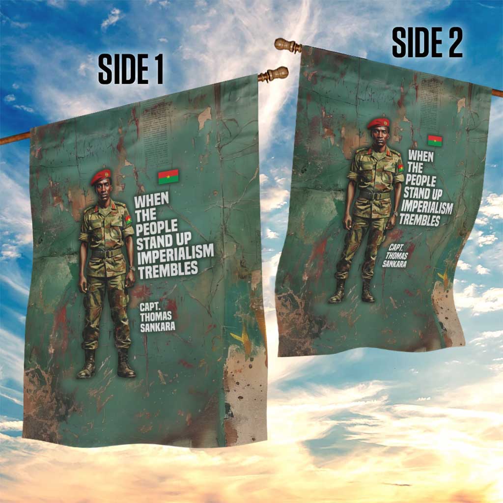 Burkina Faso Thomas Sankara Garden Flag with Military Stance and Anti-Imperialist Quote Tribute Design - African Pride
